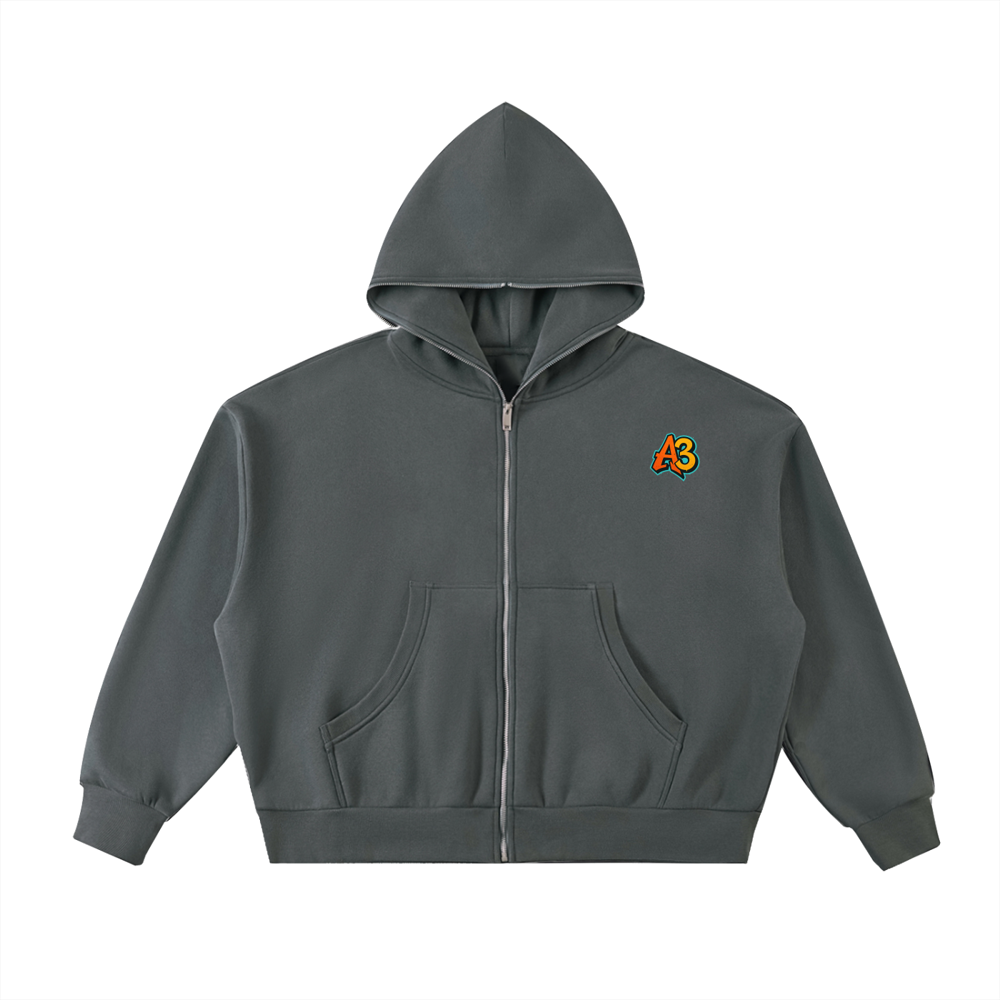 Fleeced Full-Zip Boxy Hoodie