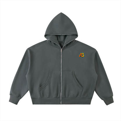 Fleeced Full-Zip Boxy Hoodie