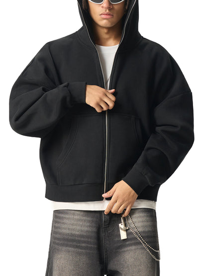 Fleeced Full-Zip Boxy Hoodie